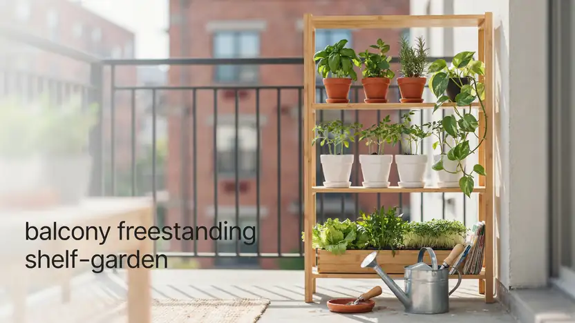 15 Balcony Vegetable Garden Ideas + What to Grow 6 Freestanding shelf used as a vertical vegetable garden on a balcony