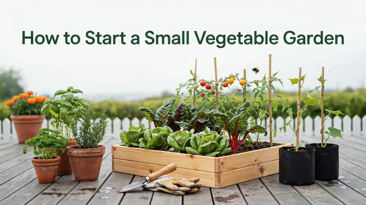 How to Start a Small Vegetable Garden in 7 Simple Steps 1 Beginner starting a small vegetable garden with pots and a raised bed