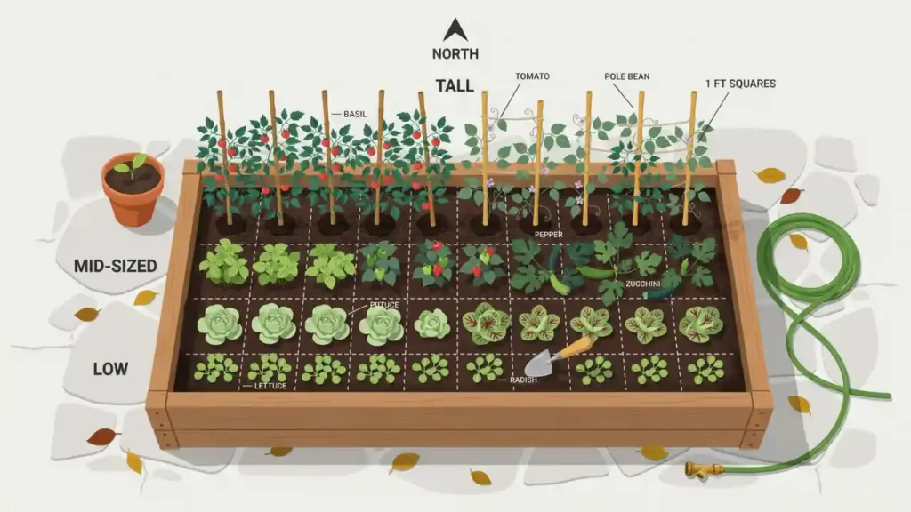 How to Start a Small Vegetable Garden in 7 Simple Steps 9 Small raised bed divided into square-foot planting sections