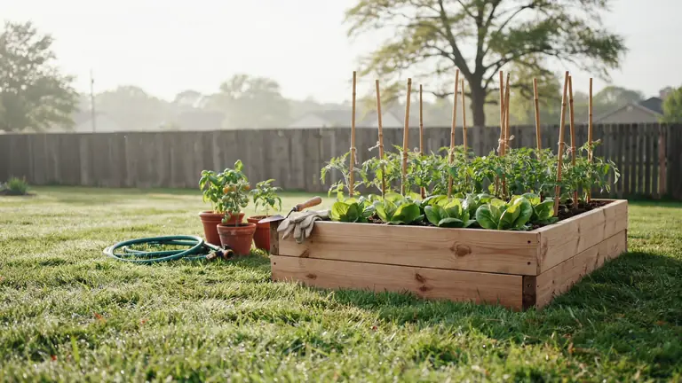 How to Start a Small Vegetable Garden in 7 Simple Steps 4 Compact 4x4 raised bed planted with a few vegetables