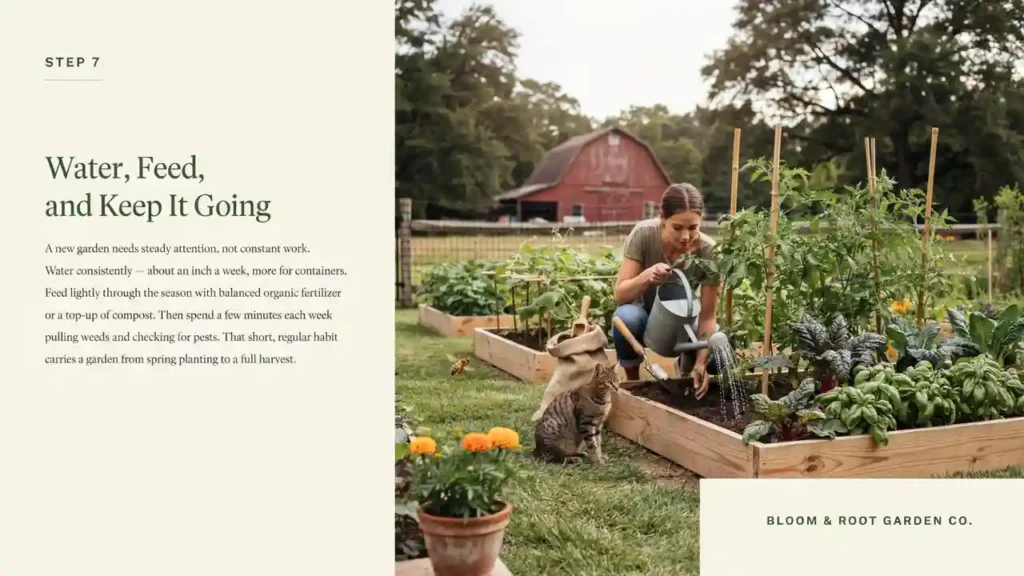How to Start a Small Vegetable Garden in 7 Simple Steps 8 Watering can pouring over leafy greens in a raised bed