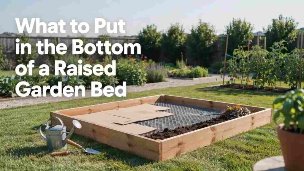 What to Put in the Bottom of a Raised Garden Bed 15 Wooden raised garden bed showing cardboard, hardware cloth, and organic materials at the bottom before adding soil