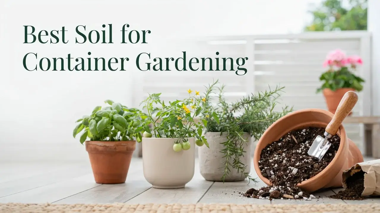 Best Soil for Container Gardening: Easy Potting Mix Guide 5 Loose potting mix with perlite and organic material beside healthy plants growing in outdoor containers.