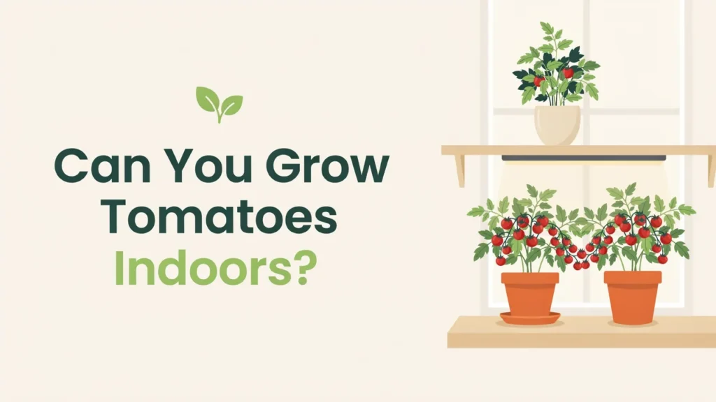 Can You Grow Tomatoes Indoors? Light, Pots & Tips 1 Micro-dwarf tomato plants growing indoors under a grow light on a windowsill