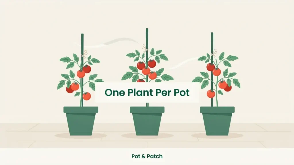 How Far Apart to Plant Tomatoes: Spacing Chart & Tips 6 Separate pots each holding a single tomato plant, set apart for airflow