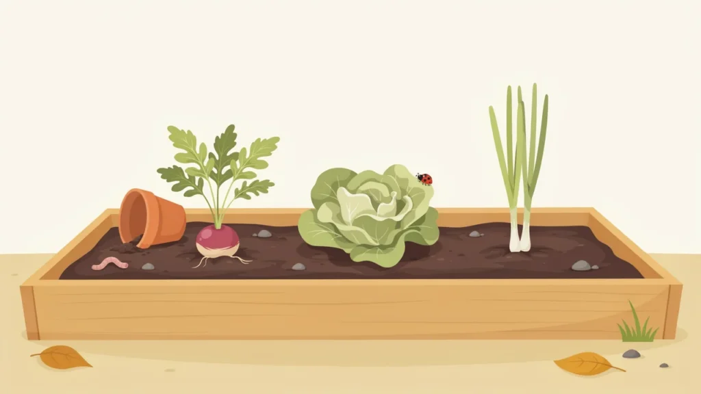 Easy Vegetables to Grow: 12 Best Choices for Beginners 3 Radishes, leaf lettuce and green onions growing in a small raised bed