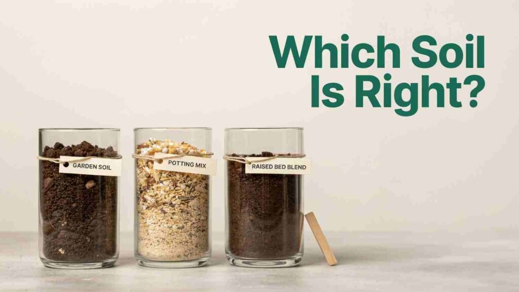 Dense garden soil beside light potting mix and a balanced blend