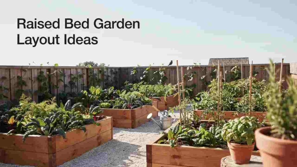 Raised Bed Garden Layout Ideas: 10 Plans + Tips 1 Overhead view of a raised bed garden layout with multiple planted beds and paths