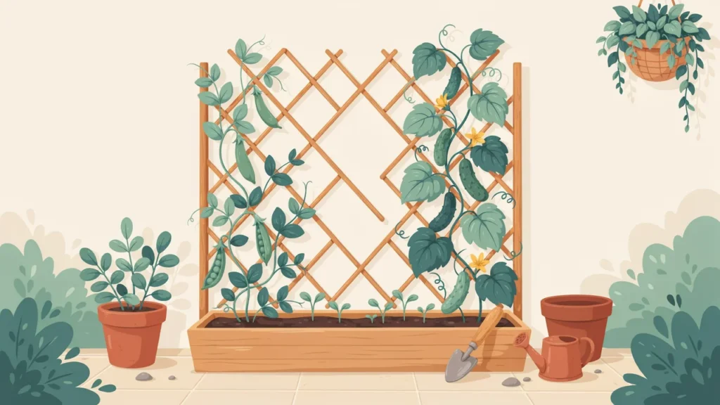 Easy Vegetables to Grow: 12 Best Choices for Beginners 4 Peas and cucumbers growing vertically in a small-space garden