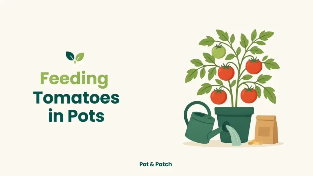 Best Fertilizer for Tomatoes in Containers (+ Feeding Schedule) 9 Potted tomato plant being fed with liquid and granular fertilizer