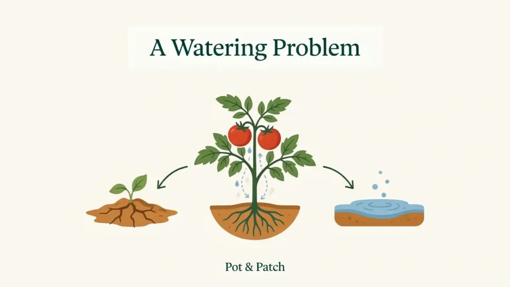 Diagram of calcium moving up a tomato plant in water to the fruit