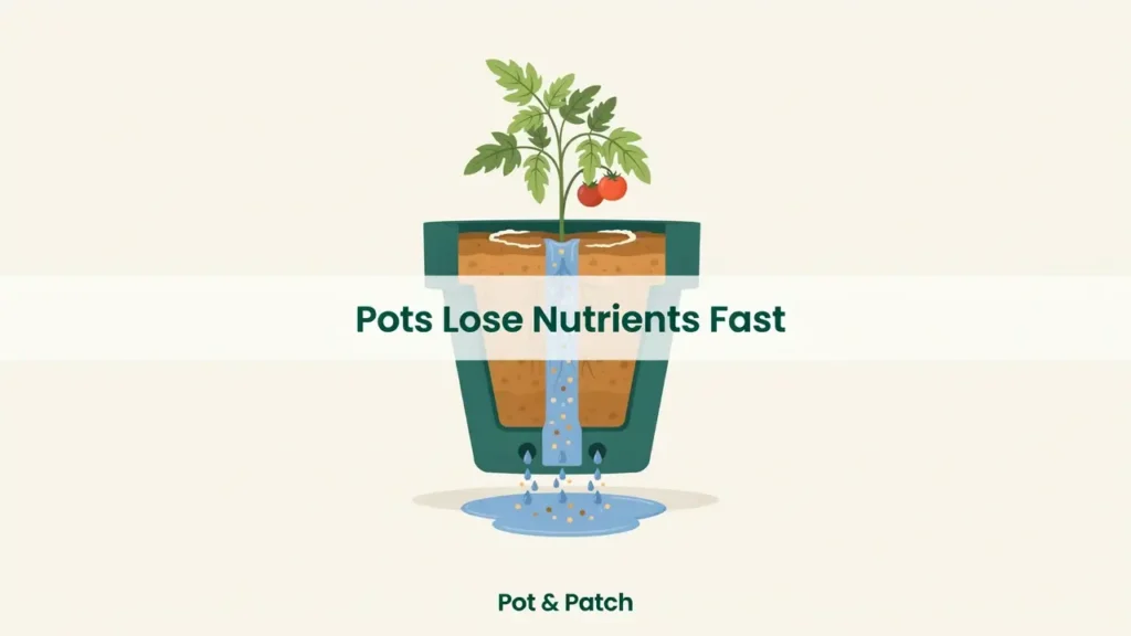 Best Fertilizer for Tomatoes in Containers (+ Feeding Schedule) 2 Potted tomato with water and dissolved nutrients draining out of the base