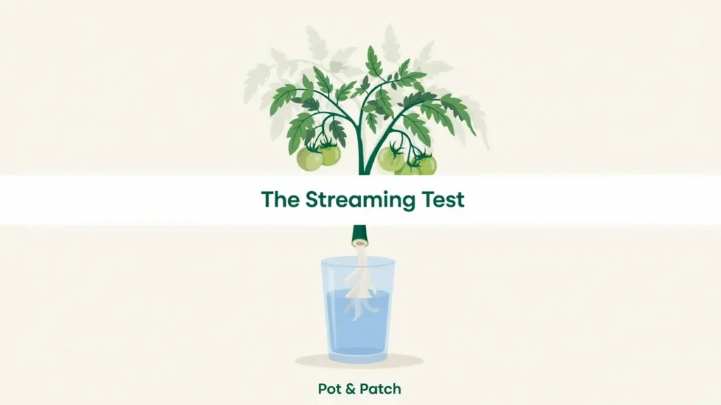 Tomato Plant Wilting? Causes, Fixes, and What to Check 6 Cut tomato stem in a glass of water releasing a milky white stream