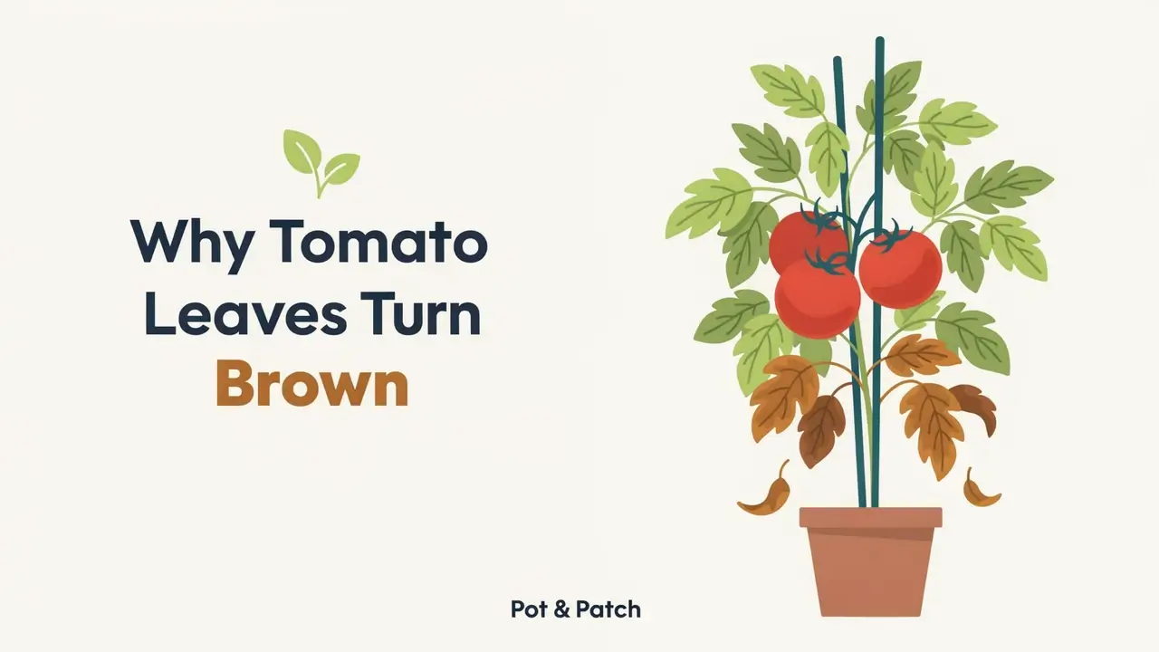Tomato plant with browning lower leaves among healthy green foliage and red fruit